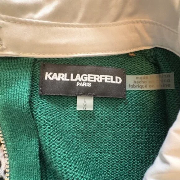 Karl Lagerfeld Paris Layered Essentials - Green Wool Blend Holiday Sweater Sz L - Picture 8 of 14
